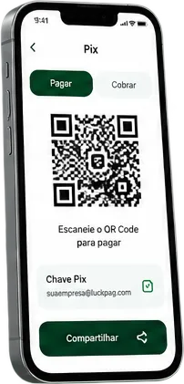 A tela de Pix do app da LuckPag, com QR Code e chave para copiar